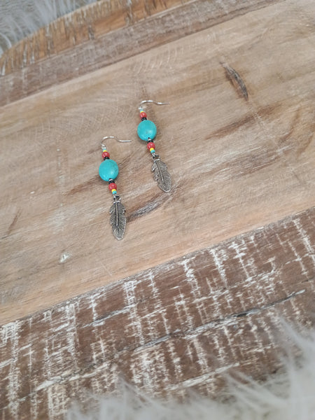 The Real Time Turquoise and Feathers Earrings