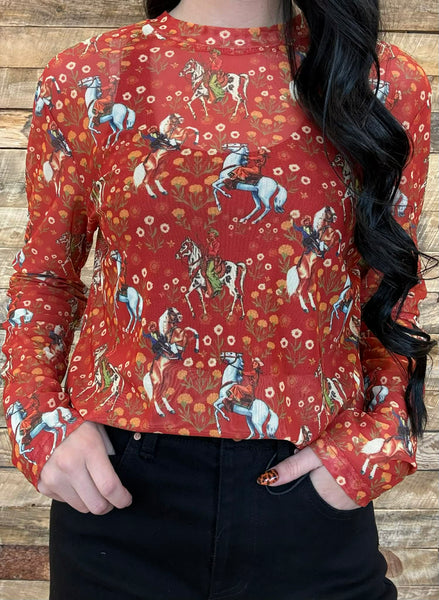 The Cowboy Red Mesh Top