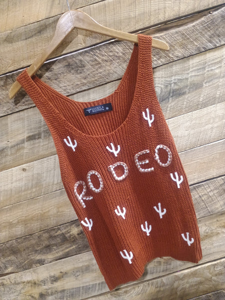 The Rodeo Cactus Embroidered Camel Tank Top