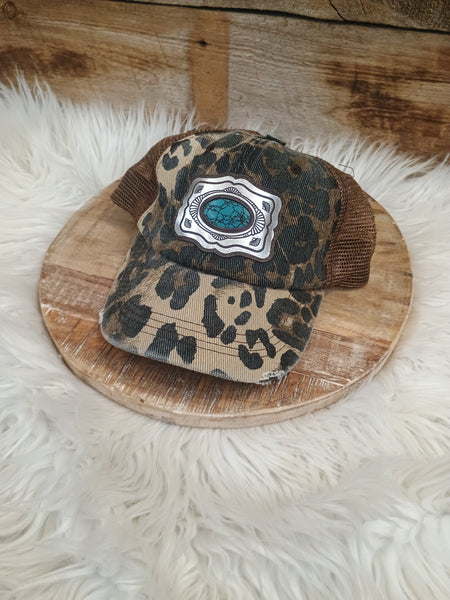 The Turquoise Concho Distressed Leopard Cap