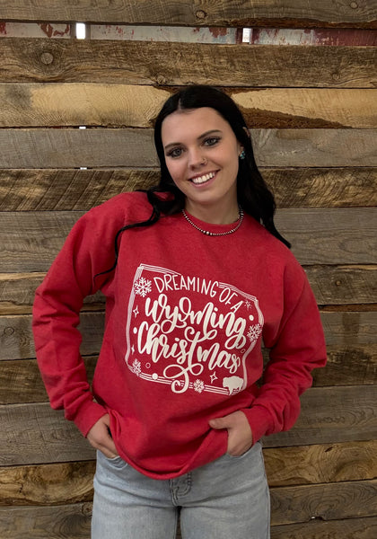 The Dreaming of a Wyoming Christmas Heathered Red Sweatshirt