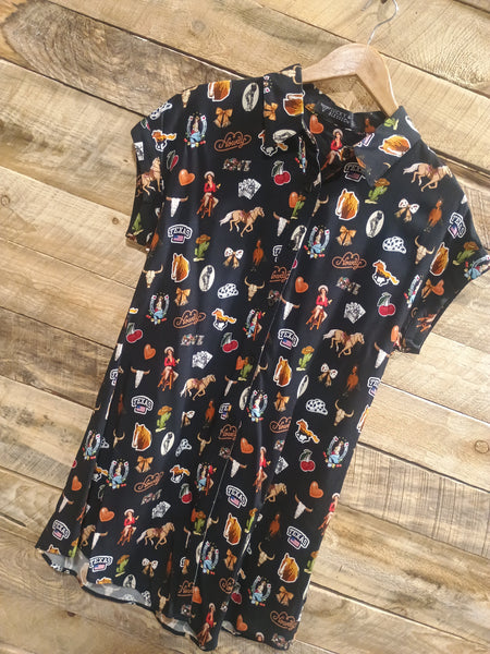 The Western Printed Button Down Black Tunic