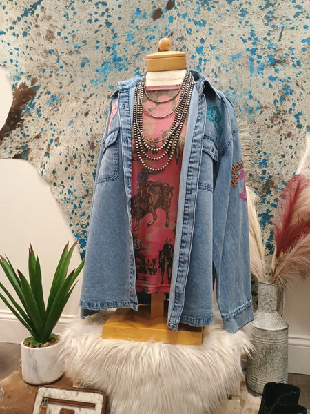 The Giddy Up Embroidery Denim Top Jacket