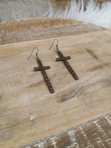 The Long Way Cross Copper Earrings