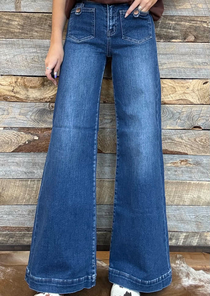 The Sherry Mid Rise Wide Dark Leg Jeans