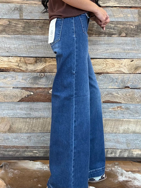 The Sherry Mid Rise Wide Dark Leg Jeans