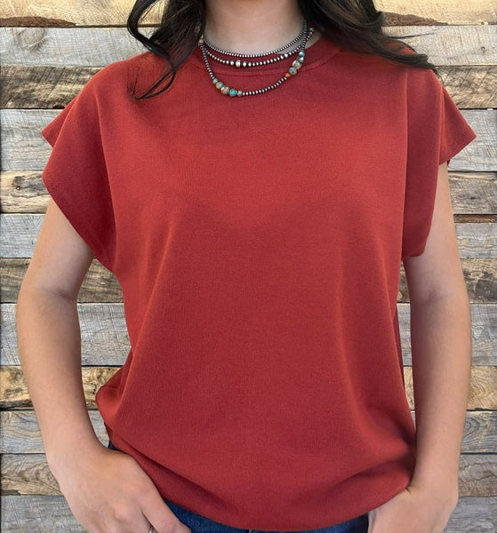 The Talk To Them Rust Sweater Tank Top