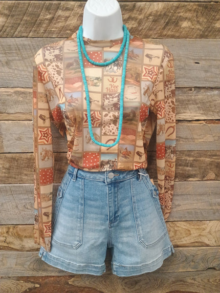 The Square Western Collage Mesh Top