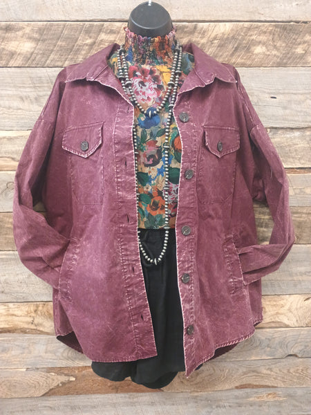 The Way To It Mineral Wash Button Wine Jacket