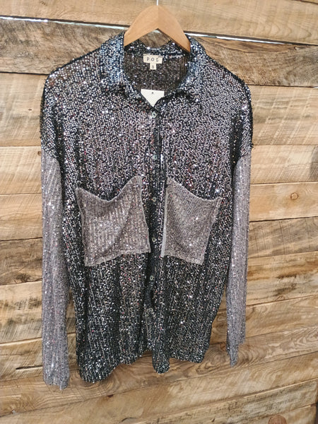 The Sequins and Grey Button Up Top