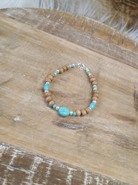 The Real Round Turquoise and Wood Bracelet