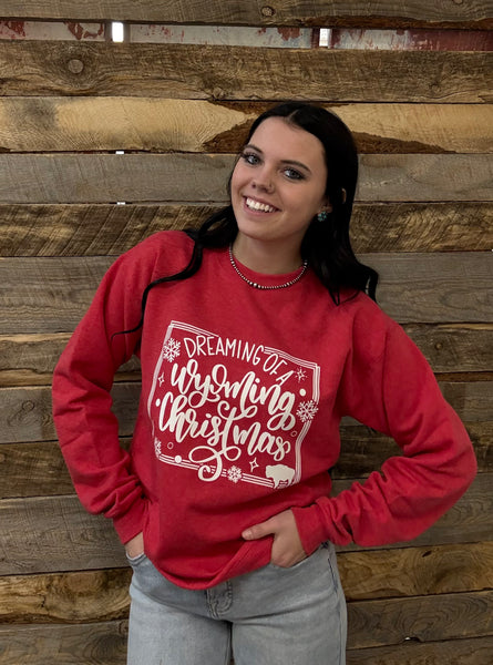 The Dreaming of a Wyoming Christmas Heathered Red Sweatshirt