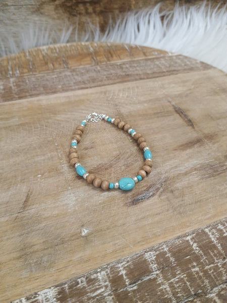 The Real Round Turquoise and Wood Bracelet