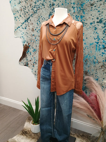 The Button Rust Down Top Cardigan