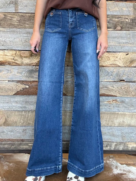 The Sherry Mid Rise Wide Dark Leg Jeans