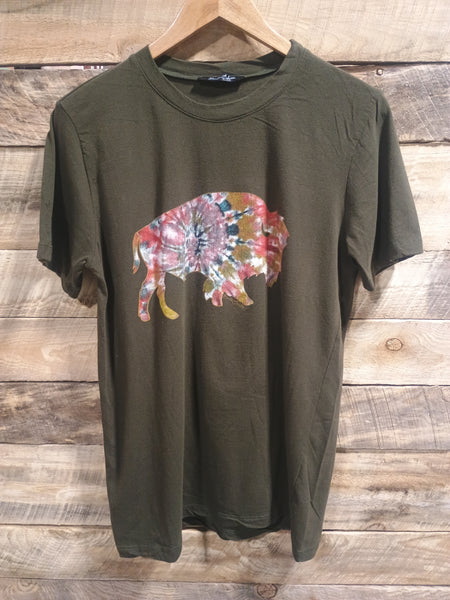 The Tie Dyed Buffalo Dark Olive Tee