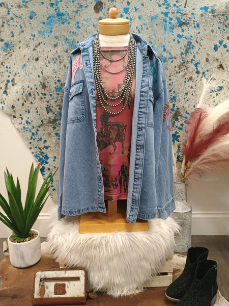 The Giddy Up Embroidery Denim Top Jacket