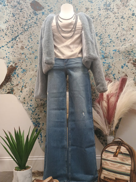 The Joey High Rise Wide Leg Dark Jeans