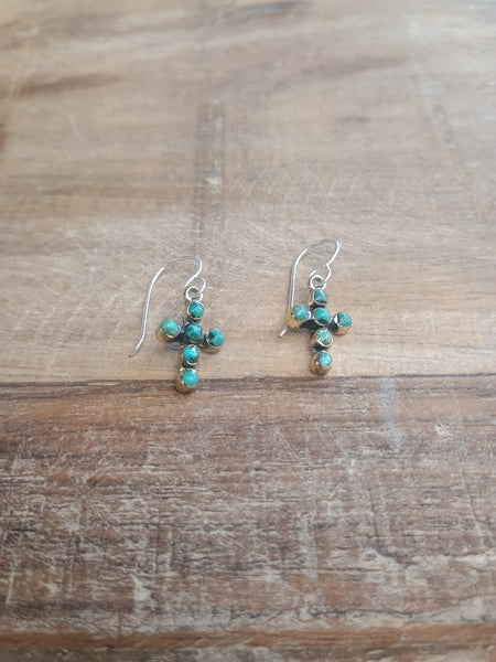 The Simple Cross Dangle Turquoise & Brass Earrings