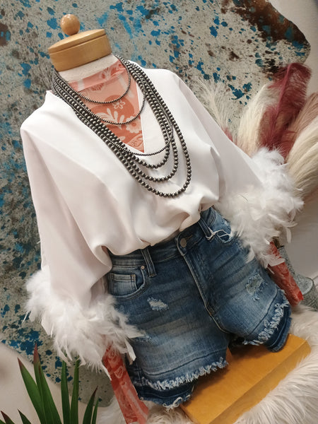 The Fun Feathers White Body Suit Top