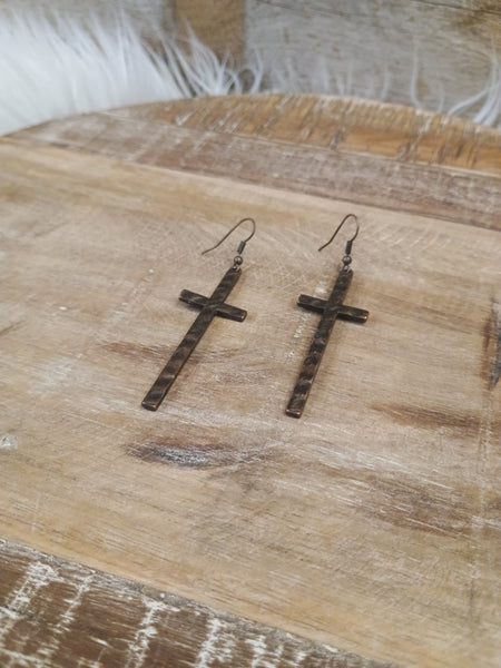 The Long Way Cross Copper Earrings