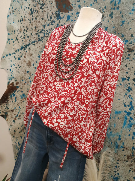 The Floral Print Tie Neck Top