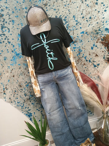 The Faith Puff Black V Neck Tee