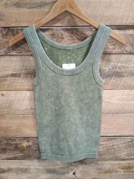 The Talk To Me Ash Olive Tank Top