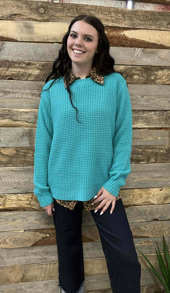 The Come There Turquoise Sweater