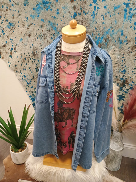 The Giddy Up Embroidery Denim Top Jacket