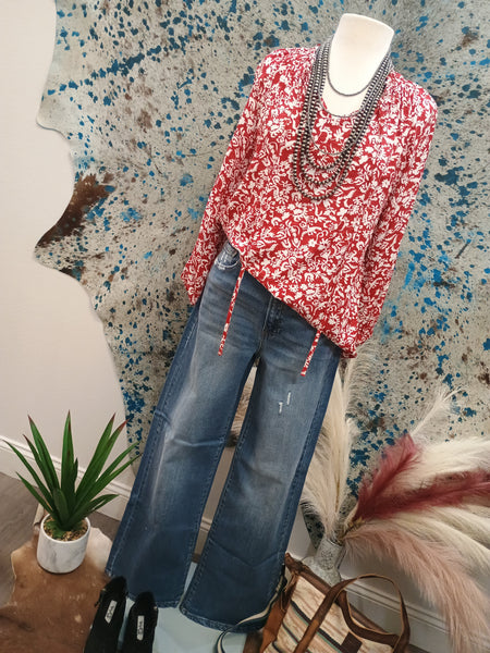 The Floral Print Tie Neck Top