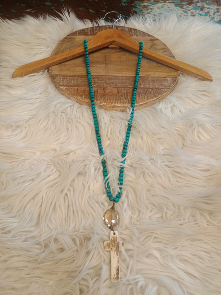 The Day Bone Cross Turquoise Necklace