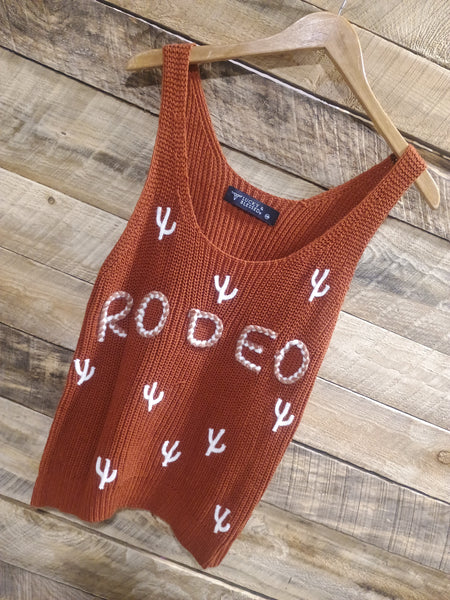 The Rodeo Cactus Embroidered Camel Tank Top