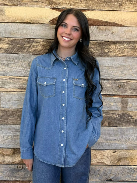 The Great Classic Western Yoke Button Down Denim Top