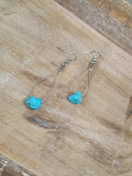 The Single Stone Turquoise Teardrop Earrings
