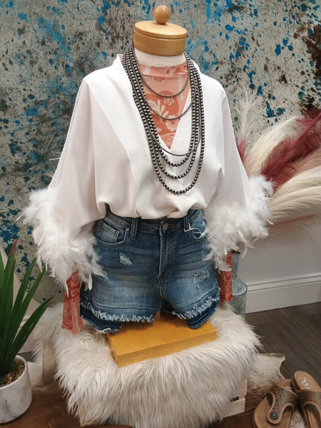 The Fun Feathers White Body Suit Top