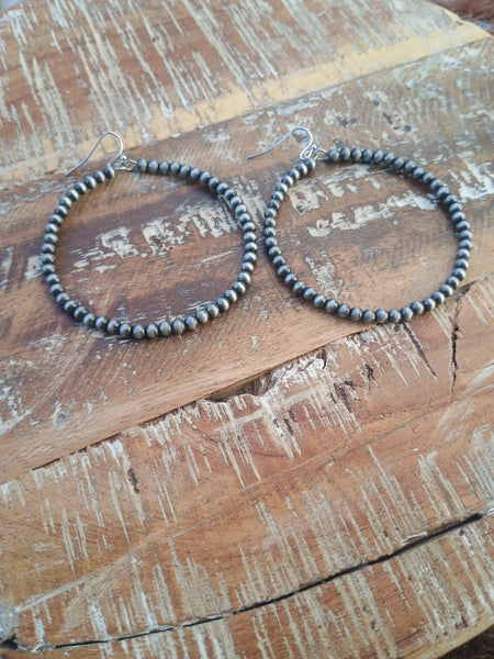 The Long Way Around Faux Navajo Pearl Hoop Silver Earrings