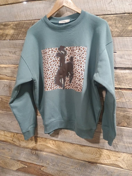 The Come Here Leopard Bronc Basil Sweatshirt