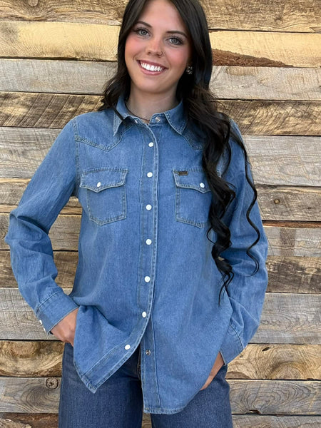The Great Classic Western Yoke Button Down Denim Top