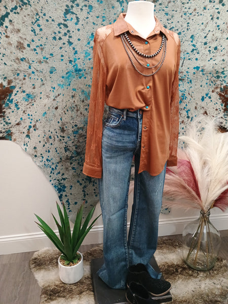 The Button Rust Down Top Cardigan