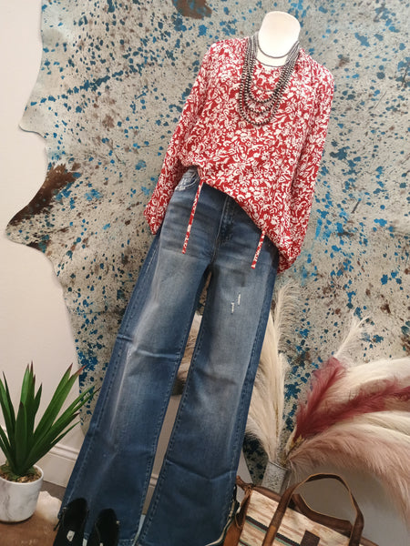 The Floral Print Tie Neck Top