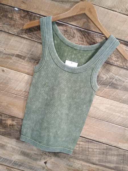 The Talk To Me Ash Olive Tank Top