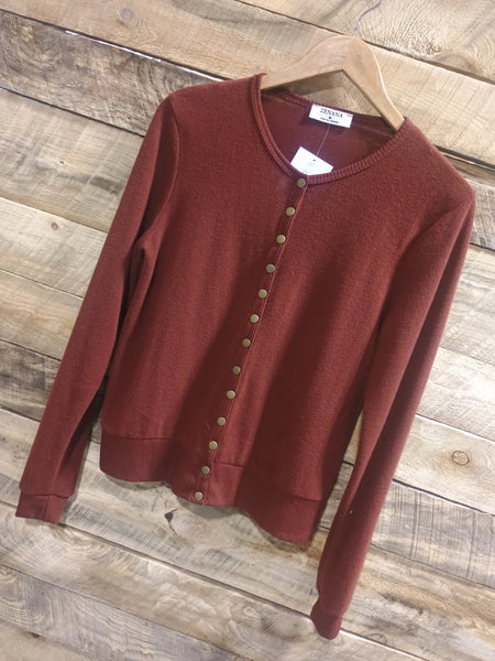 The Snap Button Sweater Rust Long Sleeve Cardigan