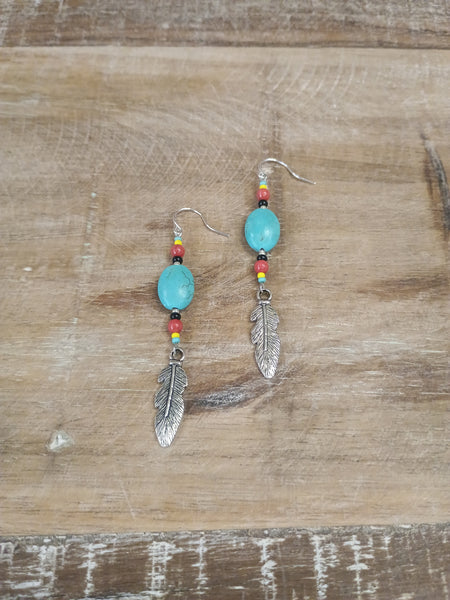 The Real Time Turquoise and Feathers Earrings