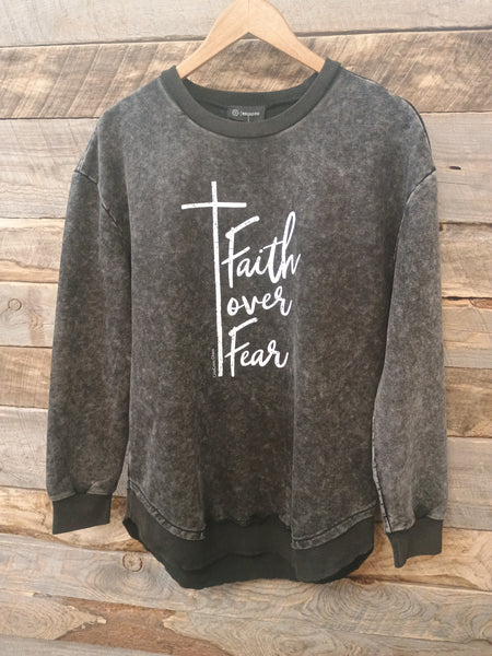 The Faith Over Fear Charcoal Acid Wash Sweatshirt