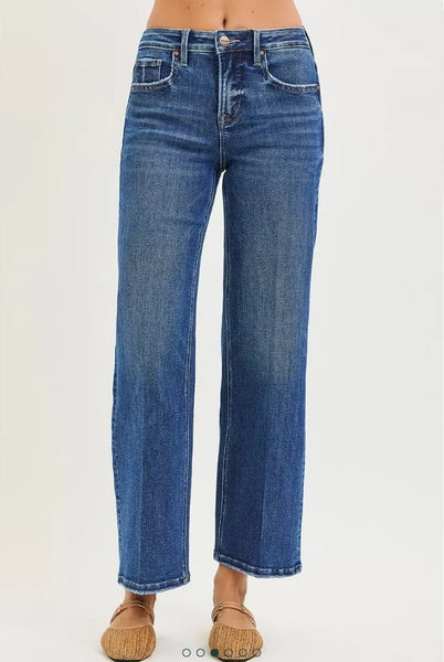 The Harper Tummy Control High Rise Ankle Straight Dark Jean