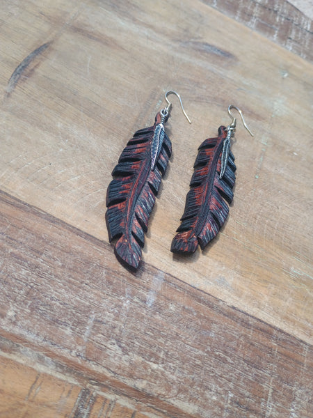 The Feather Double Leather Earrings