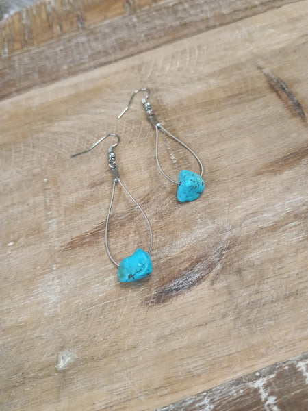 The Single Stone Turquoise Teardrop Earrings