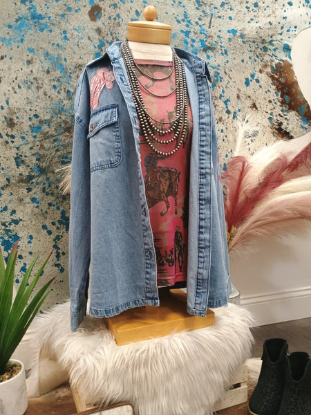 The Giddy Up Embroidery Denim Top Jacket