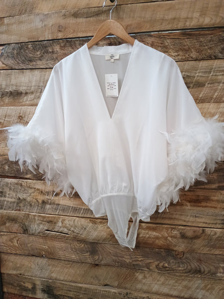 The Fun Feathers White Body Suit Top